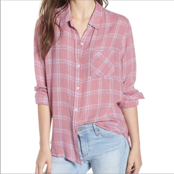 Rails Tops - Rails Charli dusty rose check plaid linen blend button up shirt